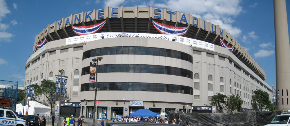 View from street level behind home plate